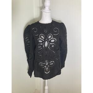 V.DE.Vinster Black Embroidered Top Sz s